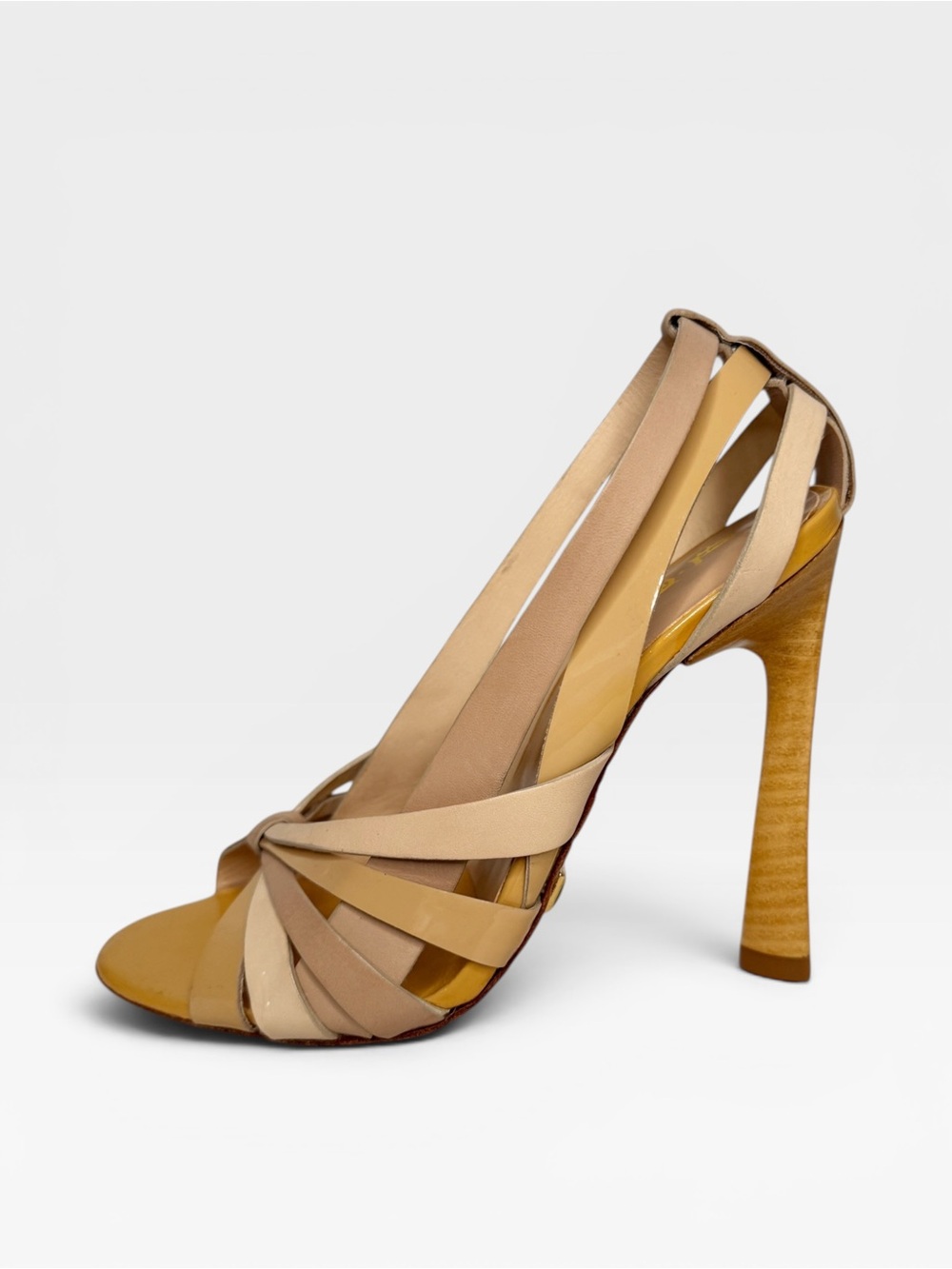 L.A.M.B. Tan Beige Leather Strappy Heels Sandals Size 5.5 NWOB - Picture 3 of 7